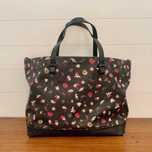 Rebecca Minkoff Cherish Black Floral Coated Canvas Large Shoulder Bag Tote Purse